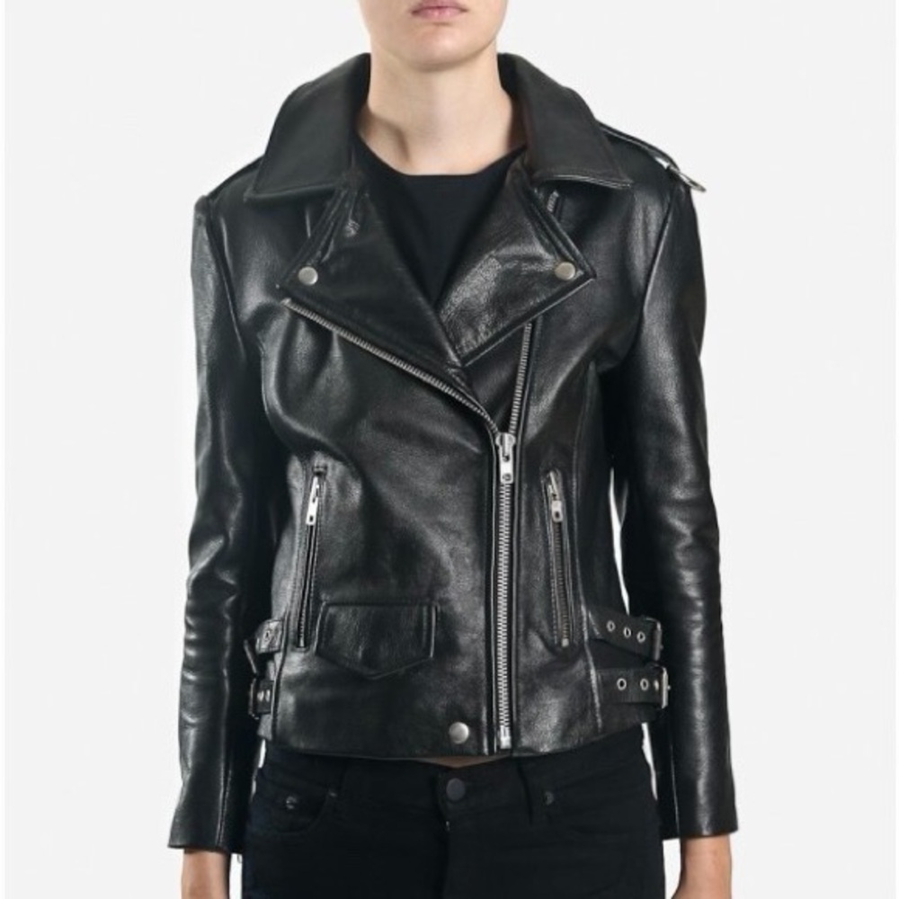 OAK Leather - Classic Black Leather Moto Jacket - Women's